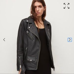 AllSaints Womens Black Billie Oversized Leather Moto Jacket